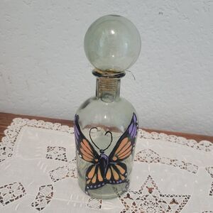 Vintage Glass Potions bottle hand painted Butterfly Halloween Fall Witchy Elixer